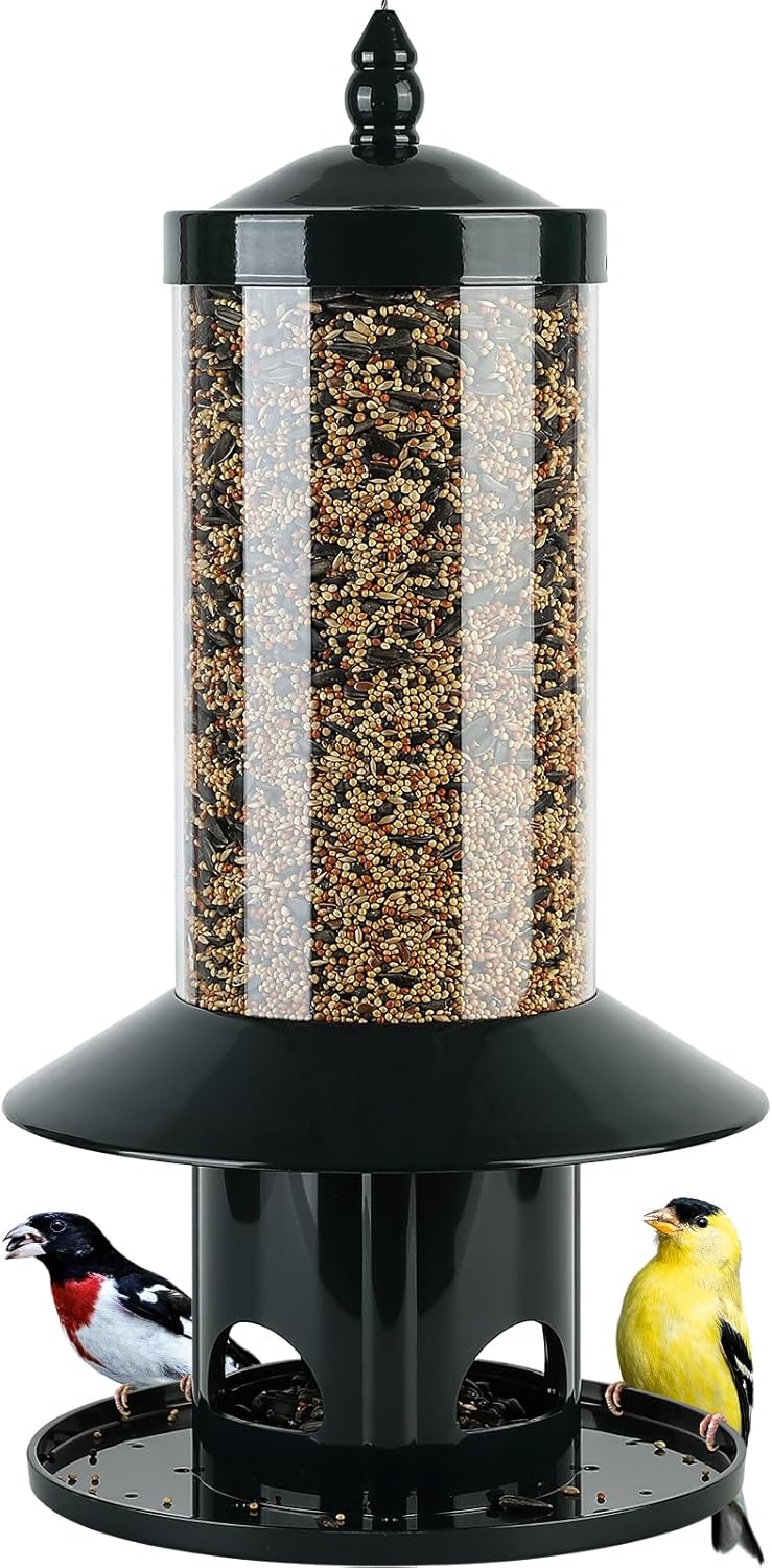 Squirrel Proof Bird Feeder - 360° Feeding Perch Tray for Outdoor Hanging Wild Bird Seeds, Dark Green.