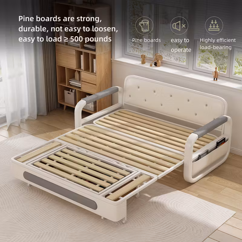 LUCK LIVE Modern Retractable Sofa Bed - 2-in-1 Pull-Out Sectional with Storage Recliner, Grey Linen Fabric, Hardwood Frame, Space-Saving Design for Small Apartments & Guest Rooms, Sectional Sofa Bed, Compact Guest Room, Sleek Minimalist Style, Durabl