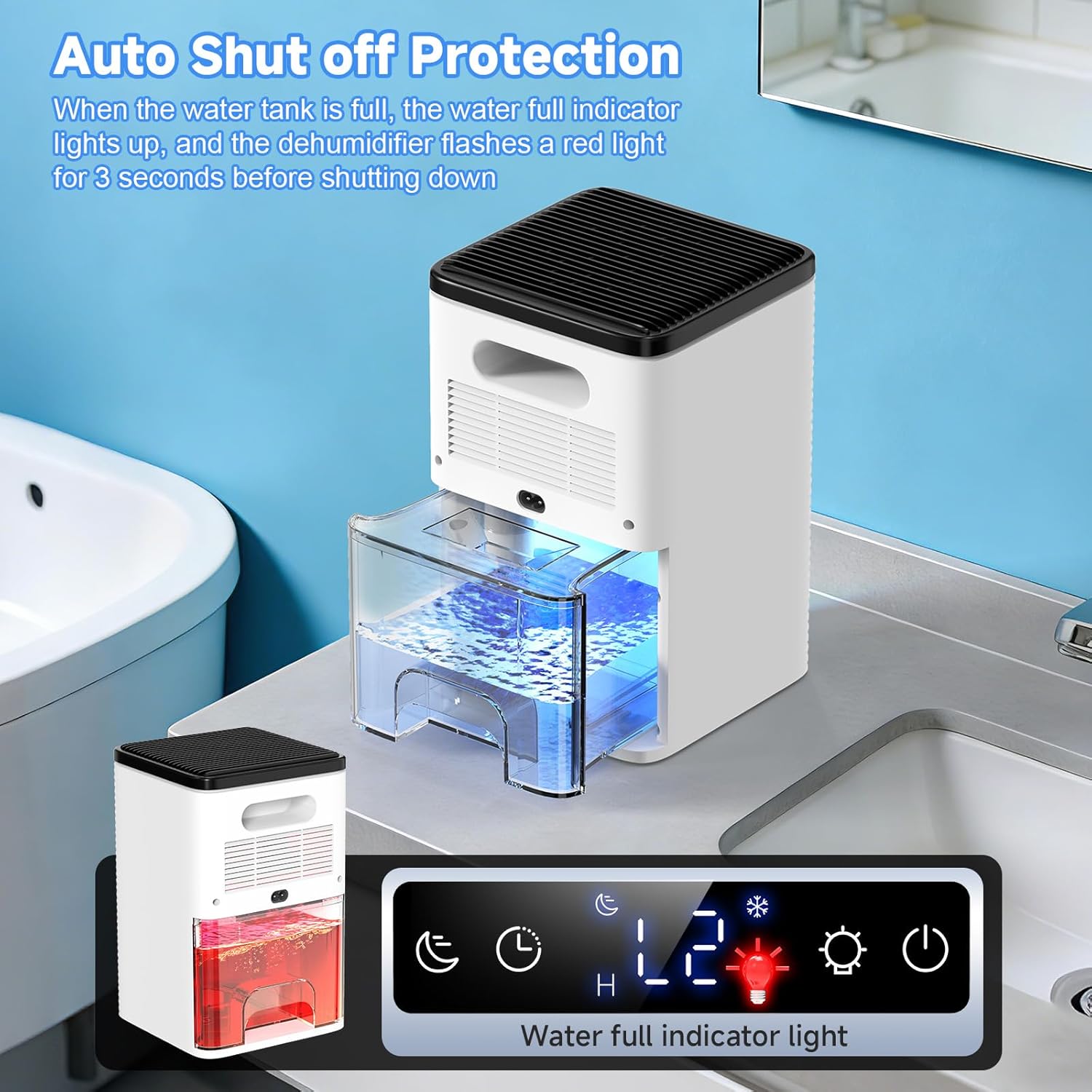 Home Mold Dehumidifier, 2500ml, 30dB Ultra Quiet, Portable Dehumidifier for Home, Office, Bathroom, Closet, Auto Shutdown, 2-12 Hours Timer, Dehumidifier with LED Light, 750ml/24H