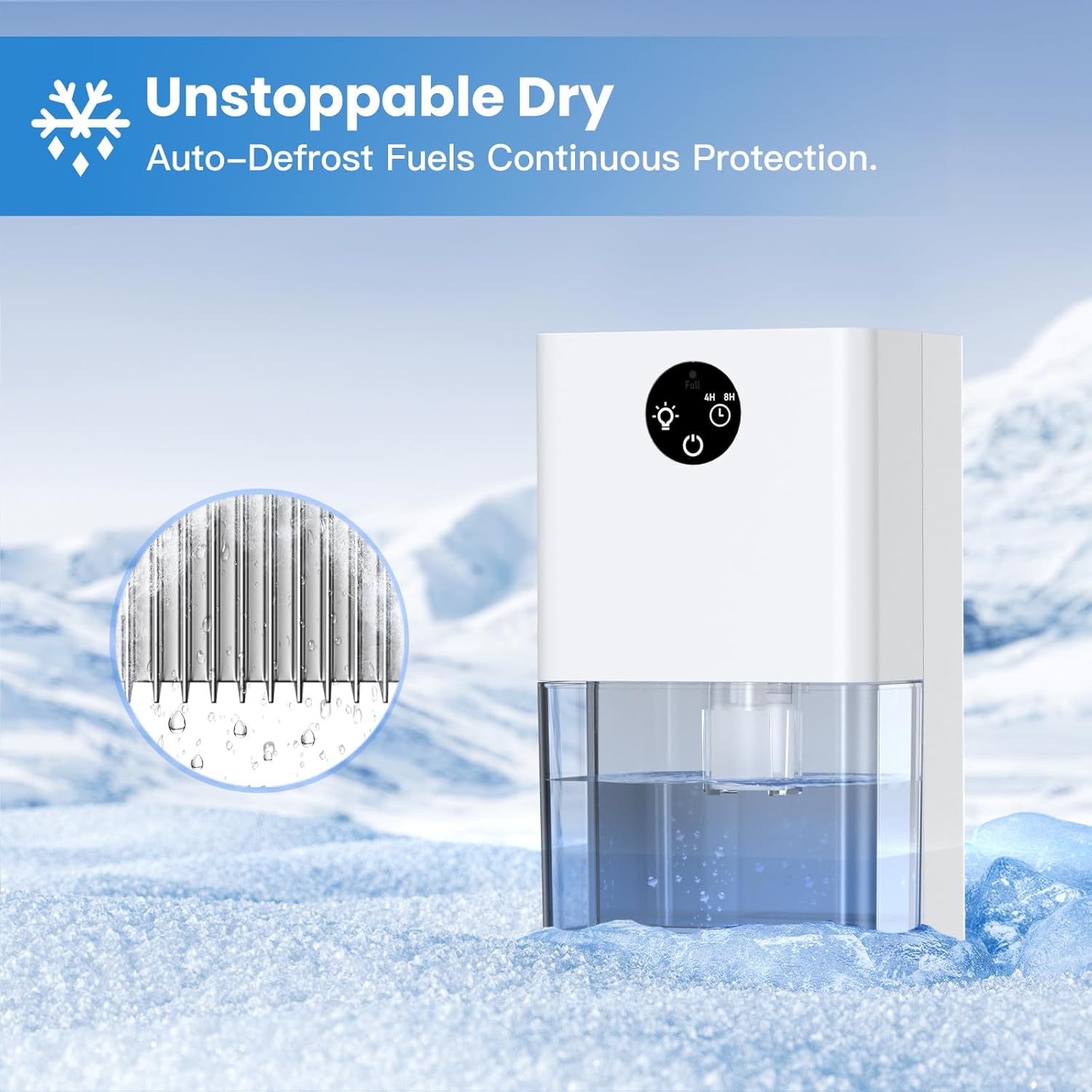 Dehumidifier 1800 ml, Small Low Consumption 22.5 W Home Mould Dehumidifier, 4/8 Hour Timer, Auto Shut Off and Defrost, Ambient Light for Bedroom, Wardrobe, Bathroom