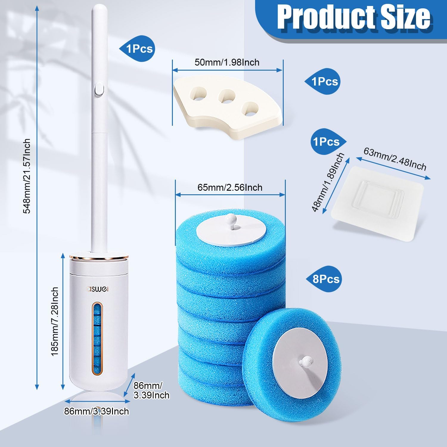 [Buy 1, Get 1 Free]Suitedget 1 Set Disposable Toilet Brush for Disposable Toilet Brush Toilet Brush Cleaner Toilet Brush Cleaner Toilet Brush Head Replaceable with Cleaner for Bathroom Cleaning in Homes and Hotels