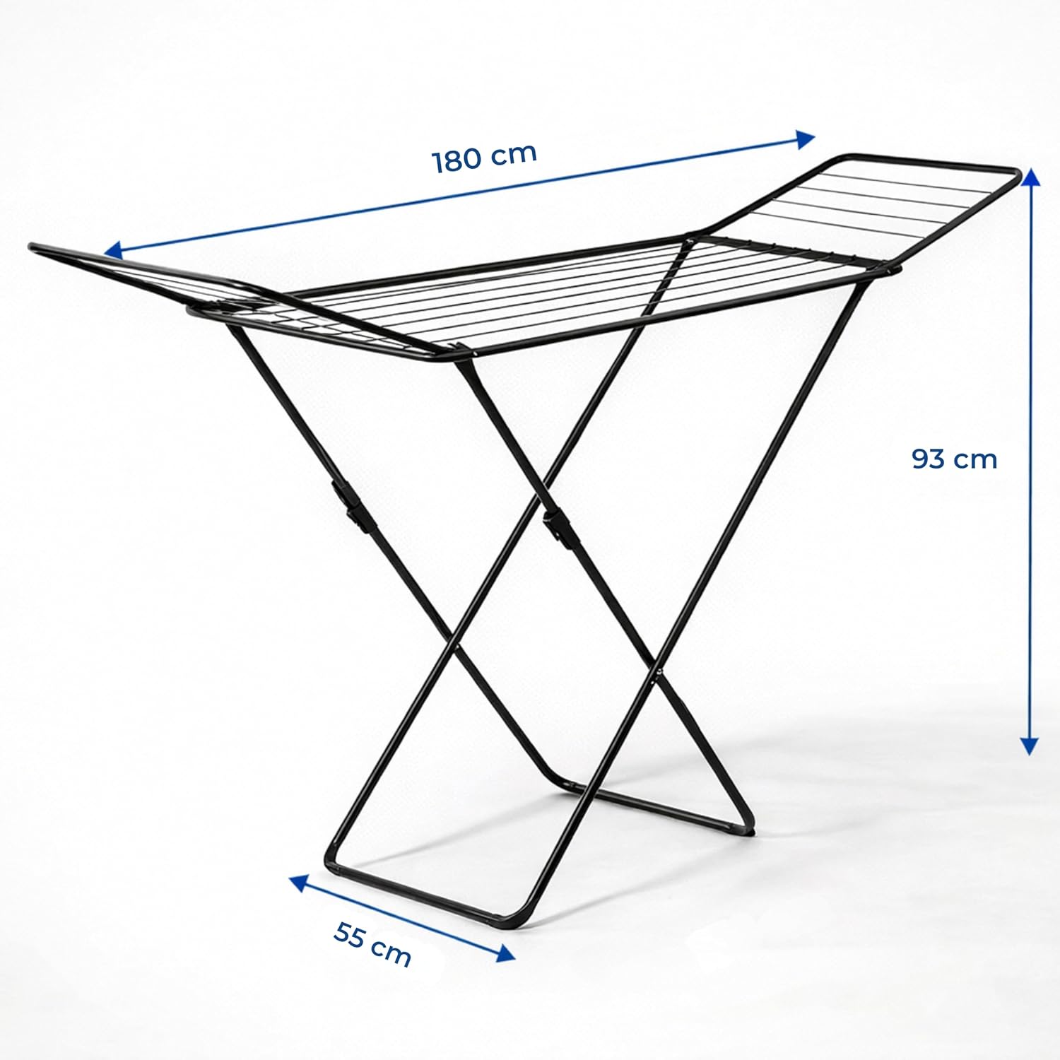 AGRICOLA GIRALDI Glory Floor Drying Rack, 18 Metres of Drying Rack, Steel Folding Drying Rack with Non-Slip Feet, Anti-Closing System, TÜV-GS Certified, Made in Italy, Black