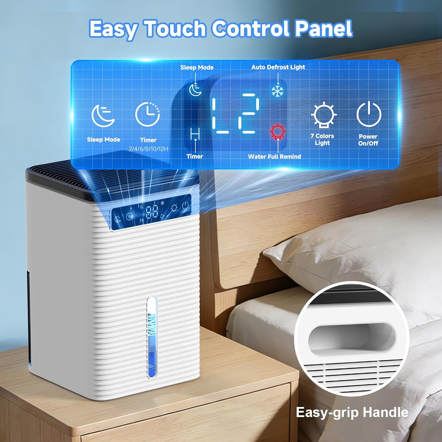 Home Mold Dehumidifier, 2500ml, 30dB Ultra Quiet, Portable Dehumidifier for Home, Office, Bathroom, Closet, Auto Shutdown, 2-12 Hours Timer, Dehumidifier with LED Light, 750ml/24H