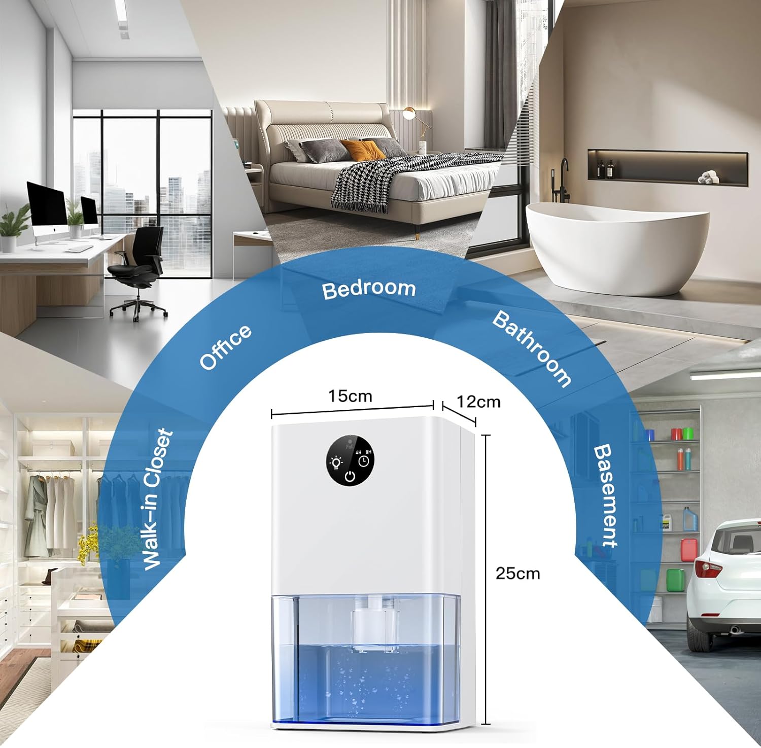 Dehumidifier 1800 ml, Small Low Consumption 22.5 W Home Mould Dehumidifier, 4/8 Hour Timer, Auto Shut Off and Defrost, Ambient Light for Bedroom, Wardrobe, Bathroom