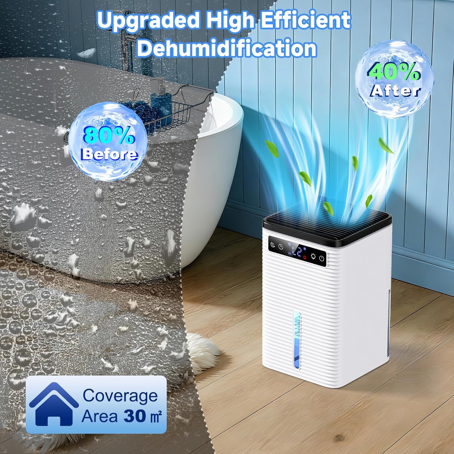 Home Mold Dehumidifier, 2500ml, 30dB Ultra Quiet, Portable Dehumidifier for Home, Office, Bathroom, Closet, Auto Shutdown, 2-12 Hours Timer, Dehumidifier with LED Light, 750ml/24H