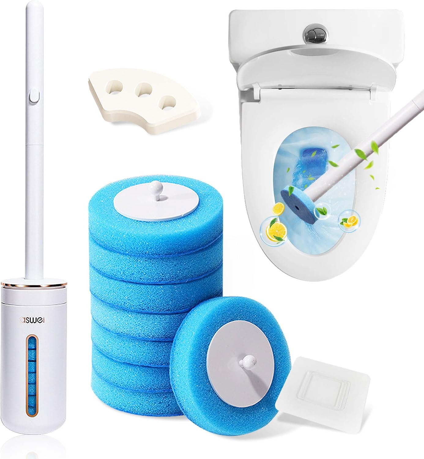 [Buy 1, Get 1 Free]Suitedget 1 Set Disposable Toilet Brush for Disposable Toilet Brush Toilet Brush Cleaner Toilet Brush Cleaner Toilet Brush Head Replaceable with Cleaner for Bathroom Cleaning in Homes and Hotels