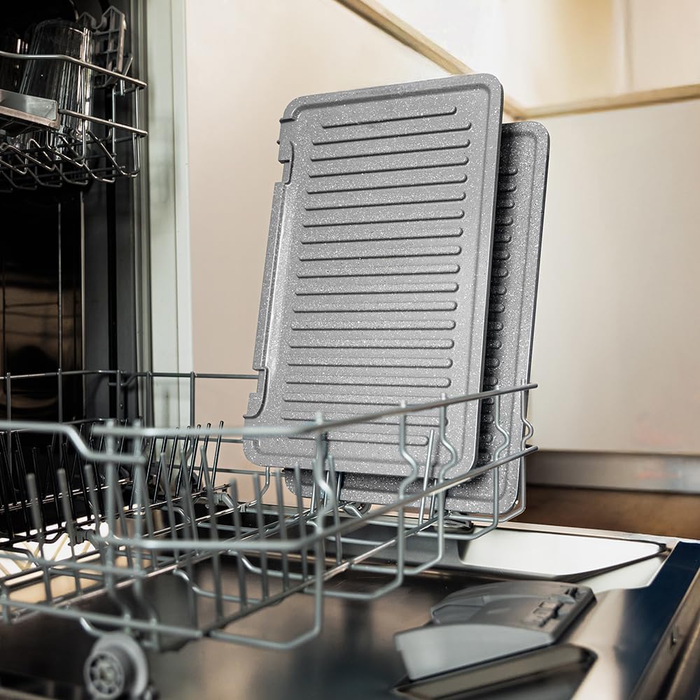 [Buy 1, Get 1 Free]Cecotec Rock'nGrill 2200 Dual Electric Grill with Grill 2200W, 180º Opening, Dual Temp, Non-stick RockStone Coating, Reversible Plates, Grease Collector, Light Indicator, 29 x 23 cm