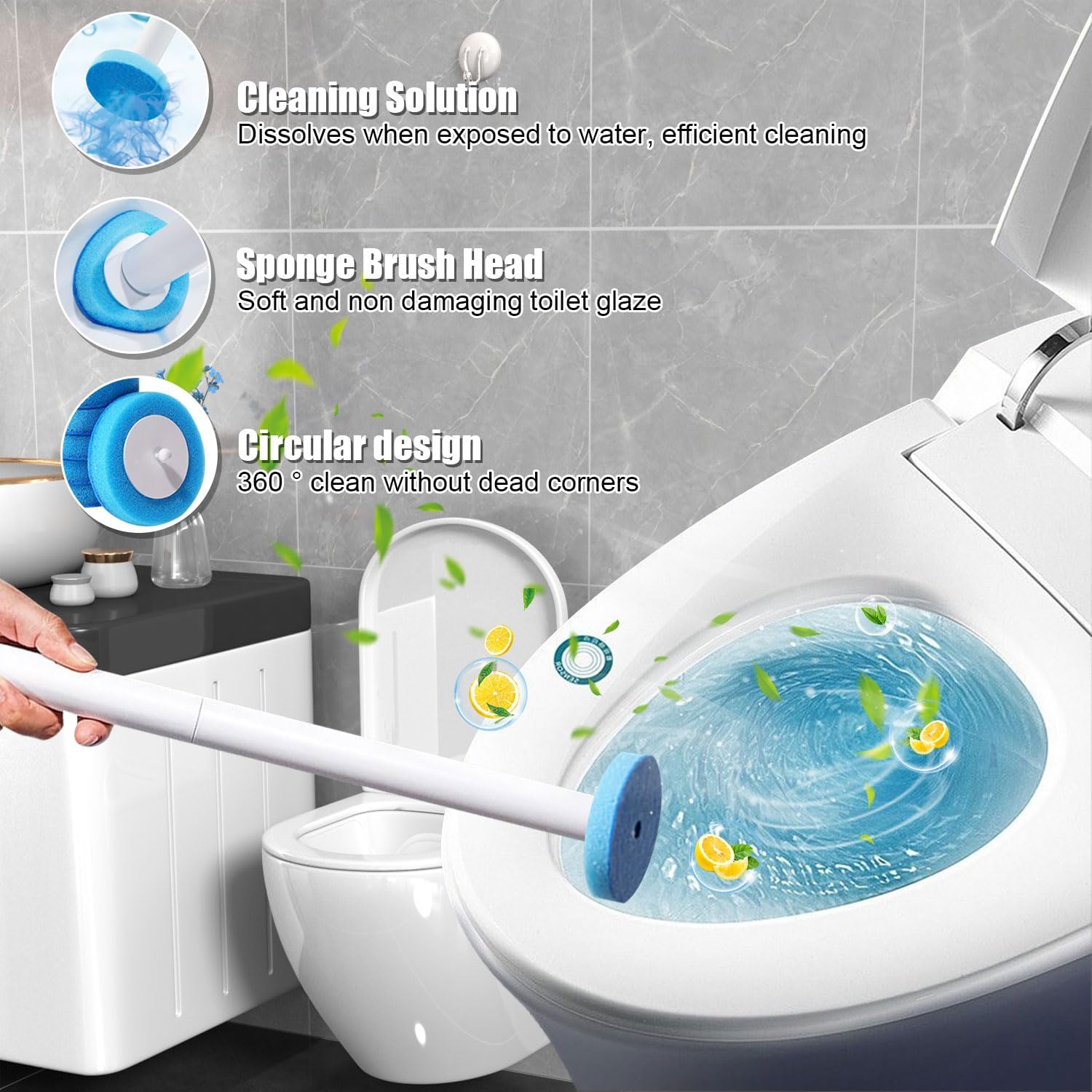 [Buy 1, Get 1 Free]Suitedget 1 Set Disposable Toilet Brush for Disposable Toilet Brush Toilet Brush Cleaner Toilet Brush Cleaner Toilet Brush Head Replaceable with Cleaner for Bathroom Cleaning in Homes and Hotels