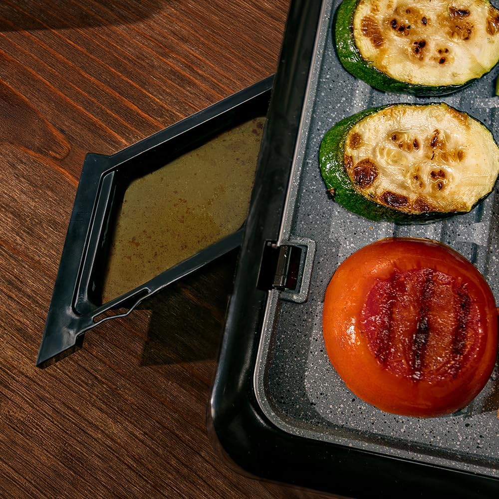 [Buy 1, Get 1 Free]Cecotec Rock'nGrill 2200 Dual Electric Grill with Grill 2200W, 180º Opening, Dual Temp, Non-stick RockStone Coating, Reversible Plates, Grease Collector, Light Indicator, 29 x 23 cm