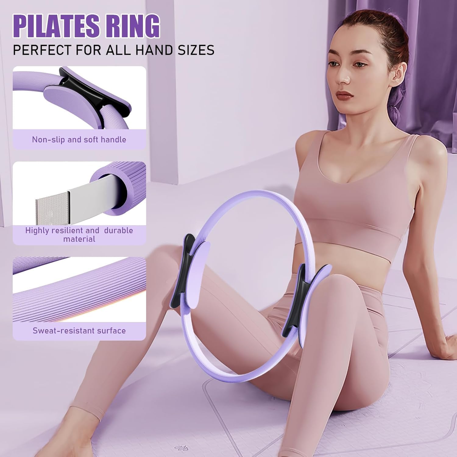 Pilates Ring Set - Pilates Essential Kit with 32 cm Magic Circle, Pilates Ball, Pilates Bänder, Sliding Disks & Training Posters etc. Home Fitness Equipment Accessories