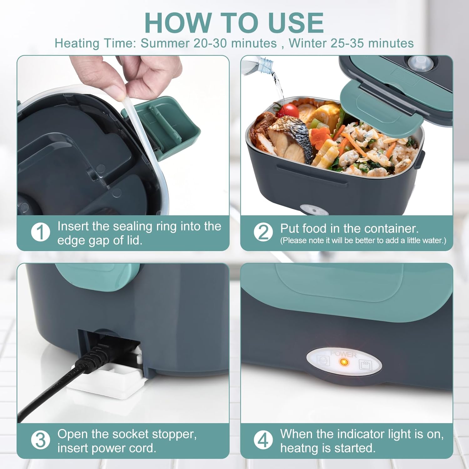 DUPASU Electric Lunch Box Food Warmer: 100W Heated Lunch Box for Adults, 1.8L Portable Fast Heating Lunchbox Food Heater for Car, Truck, Work, Travel, Lonchera Elctrica Porttil 12/24V/110-230V