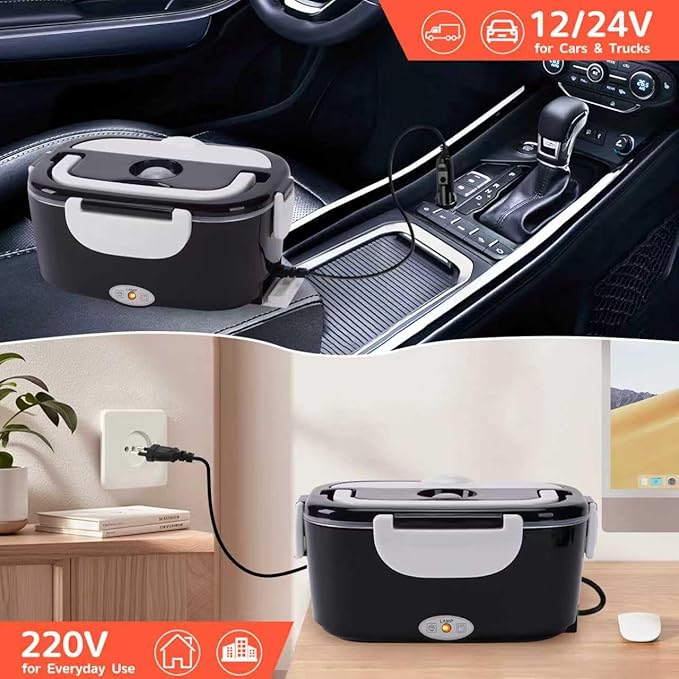 DUPASU Electric Lunch Box Food Warmer: 100W Heated Lunch Box for Adults, 1.8L Portable Fast Heating Lunchbox Food Heater for Car, Truck, Work, Travel, Lonchera Elctrica Porttil 12/24V/110-230V