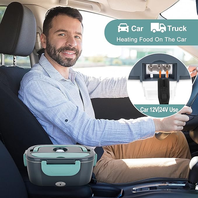 DUPASU Electric Lunch Box Food Warmer: 100W Heated Lunch Box for Adults, 1.8L Portable Fast Heating Lunchbox Food Heater for Car, Truck, Work, Travel, Lonchera Elctrica Porttil 12/24V/110-230V