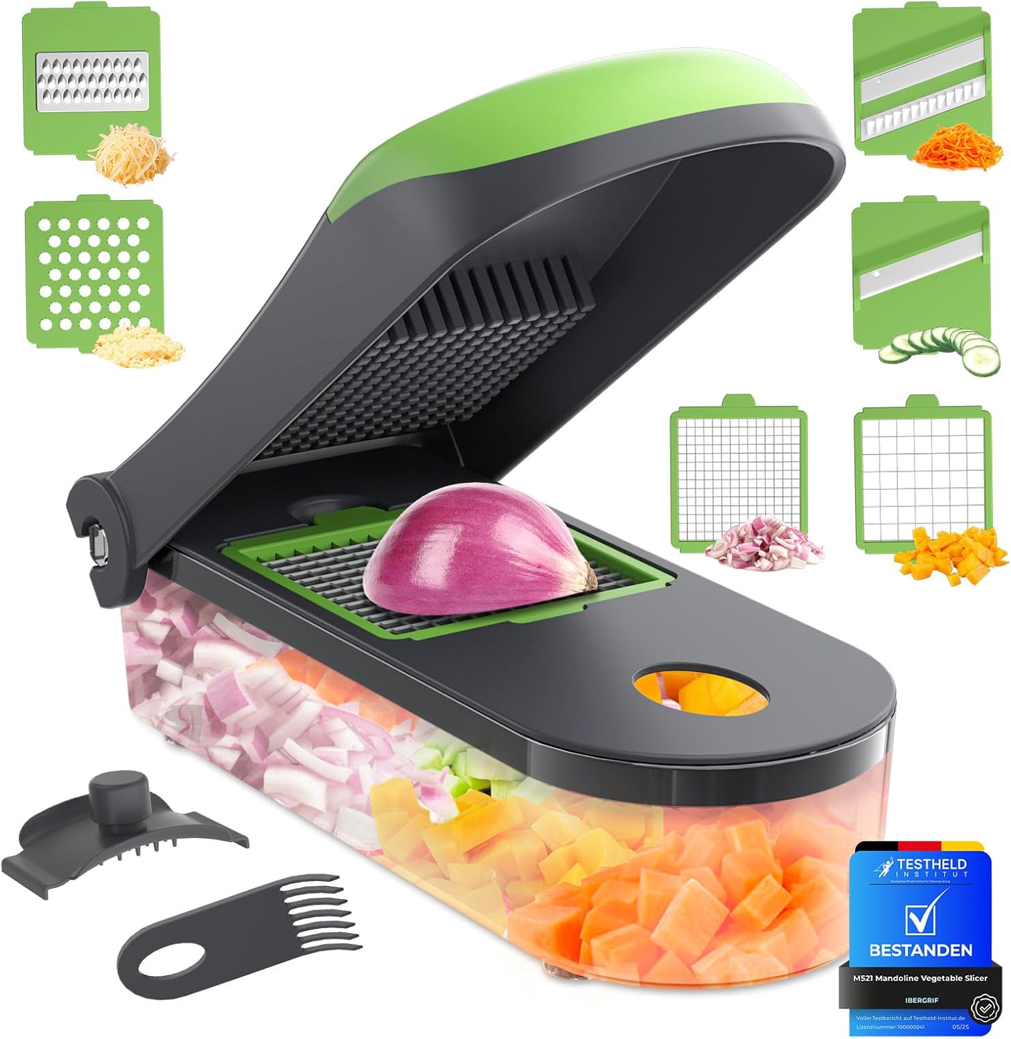 Ibergrif M524-7 8 in 1 Multifunctional Vegetable Slicer, Professional Kitchen Slicer, Vegetable Chopper with Collector Tray, Manual Vegetable Chopper for Fruit, Vegetable, Onion, Cheese