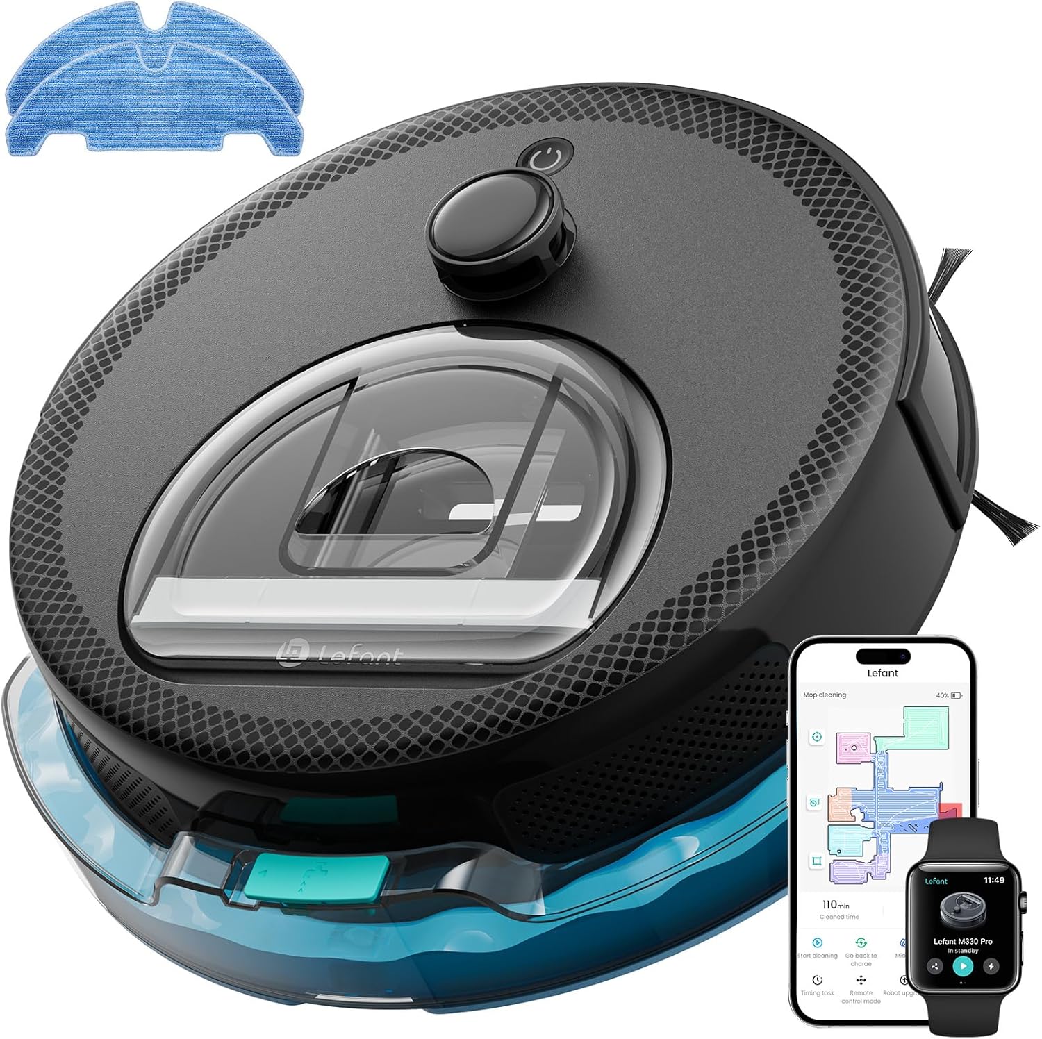 LEFANT M330Pro Robot Vacuum Cleaner with Mapping, dToF Navigation, PSD Obstacle Avoidance, 5000Pa Powerful Suction, Scheduled Cleaning, 150min, Alexa/APP/WiFi, Prohibited Zone, Black