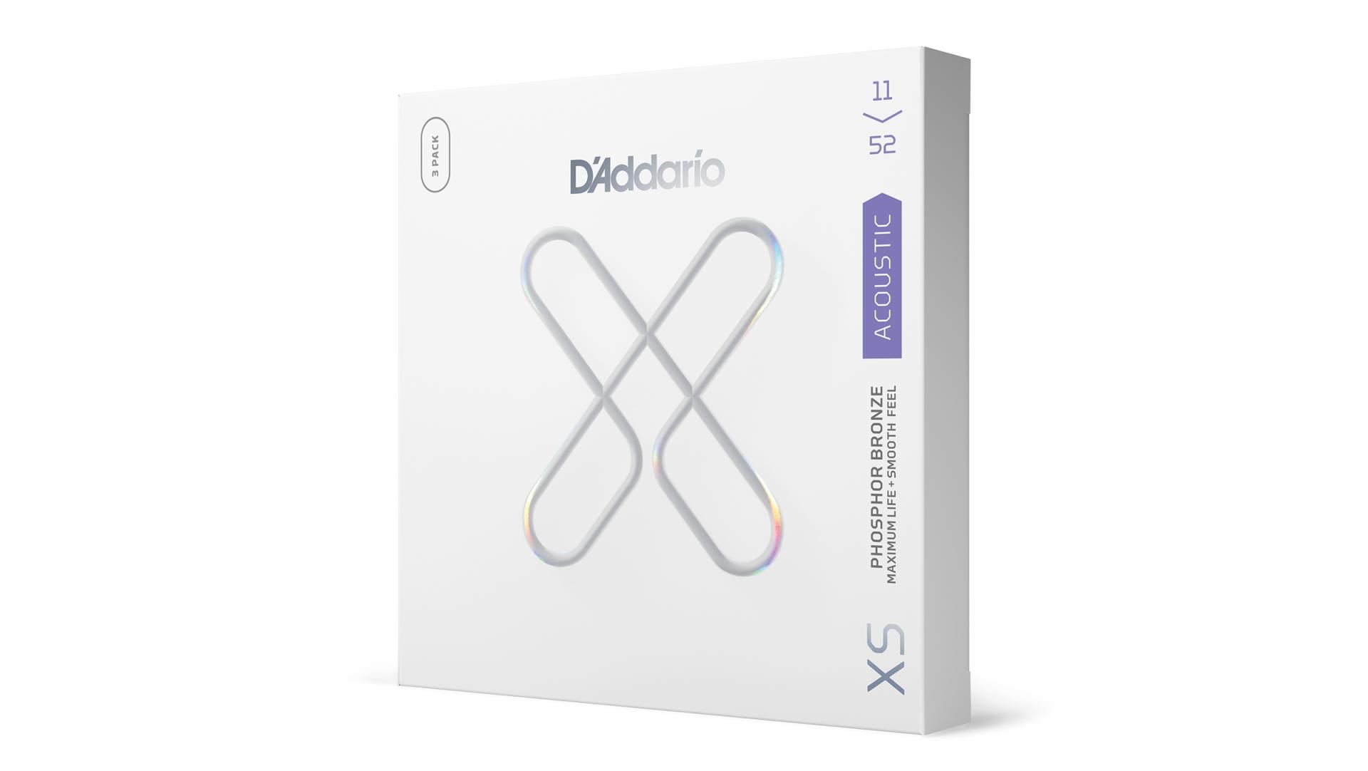 D'Addario 11-52 Custom Light, XS Phosphor Bronze Coated Acoustic Guitar Strings 3-Pack