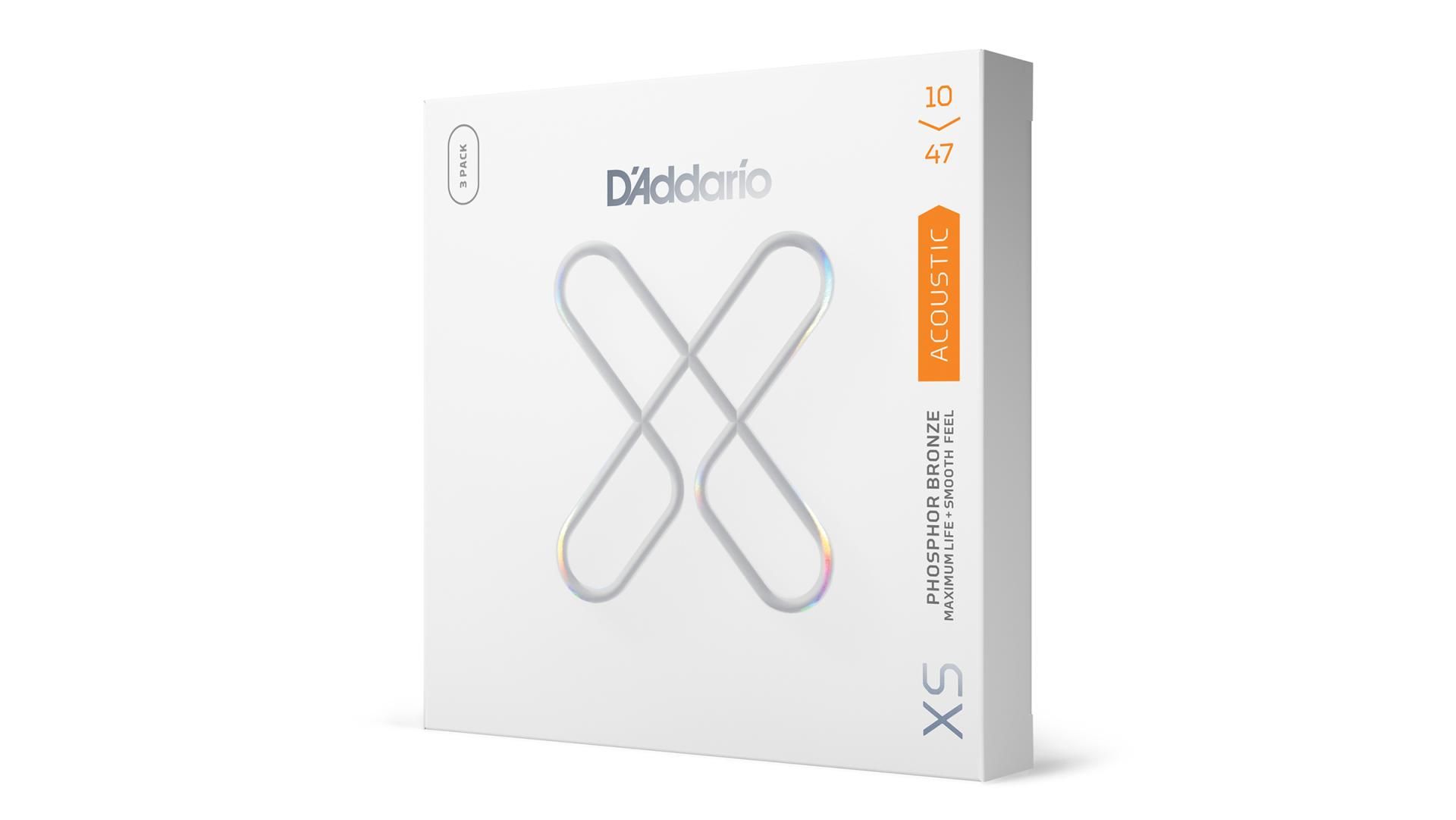 D'Addario 10-47 Extra Light, XS Phosphor Bronze Coated Acoustic Guitar Strings 3-Pack