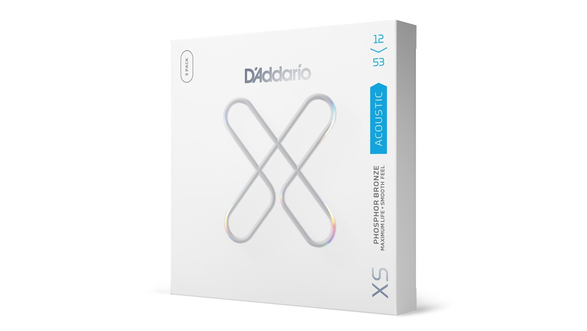 D'Addario 12-53 Regular Light, XS Phosphor Bronze Coated Acoustic Guitar Strings 3-Pack