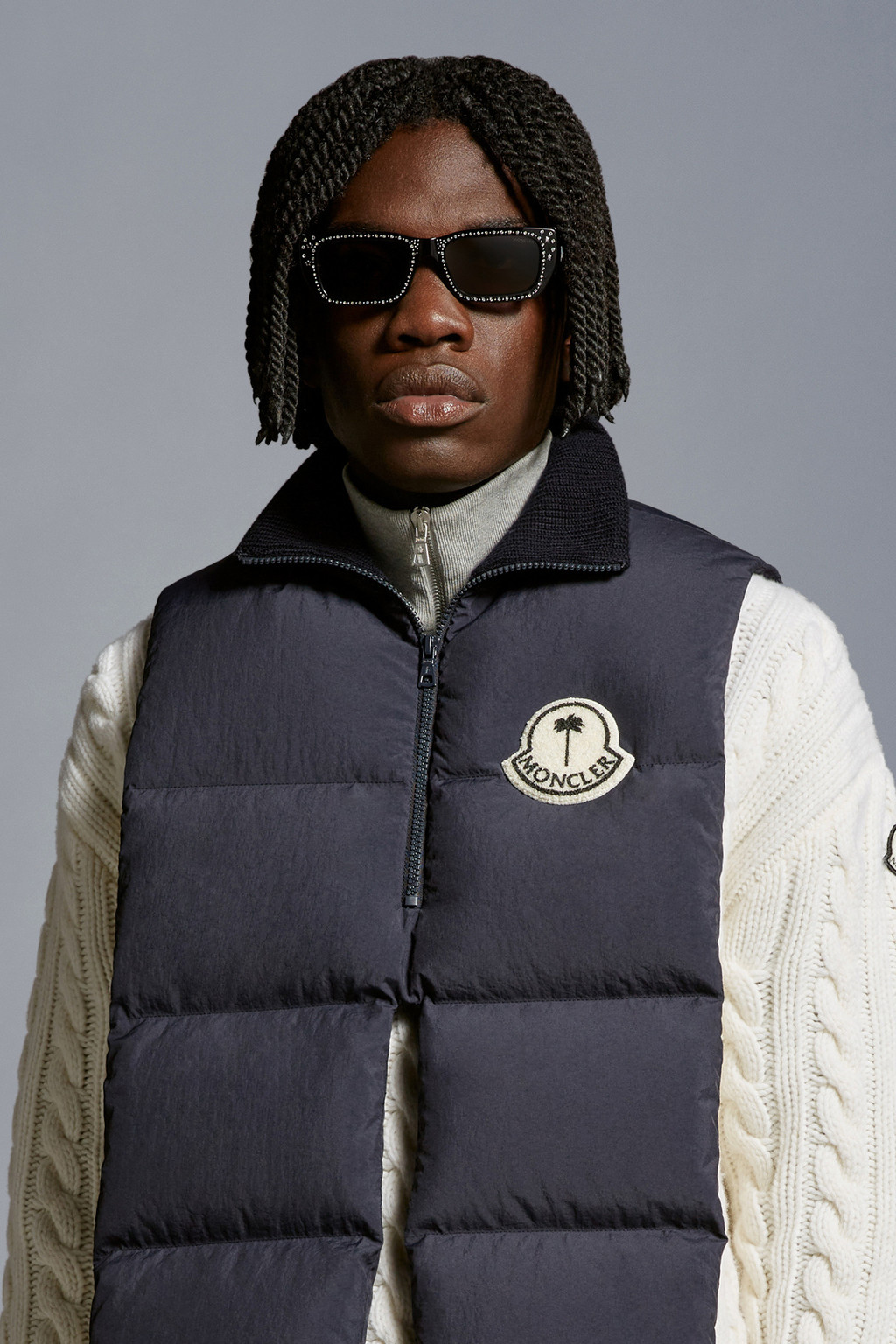 Crystal-Encrusted Rectangular Sunglasses