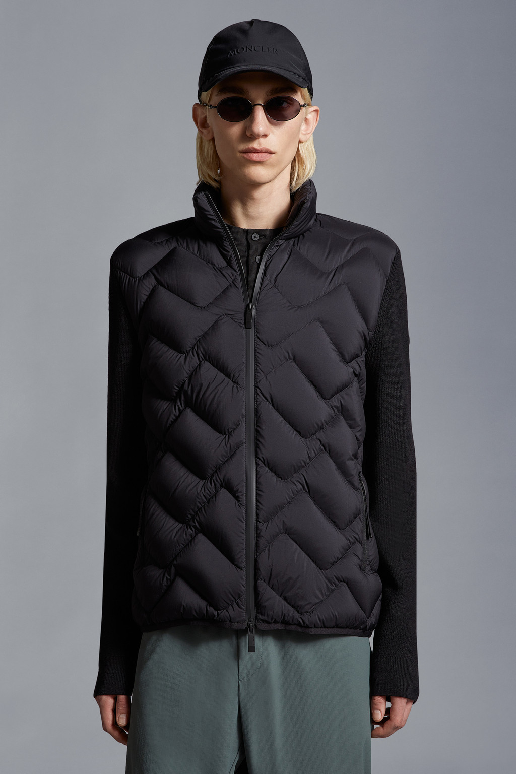 Padded Wool Blend Zip-Up Cardigan