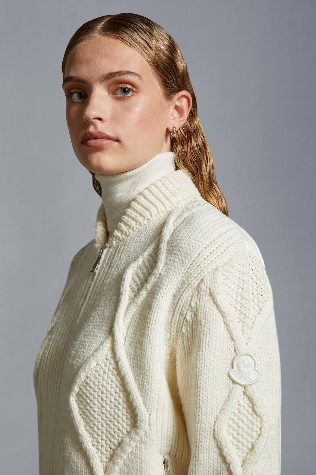 Padded Wool Zip-Up Cardigan