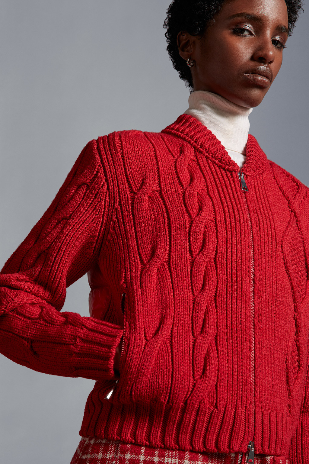 Padded Wool Zip-Up Cardigan