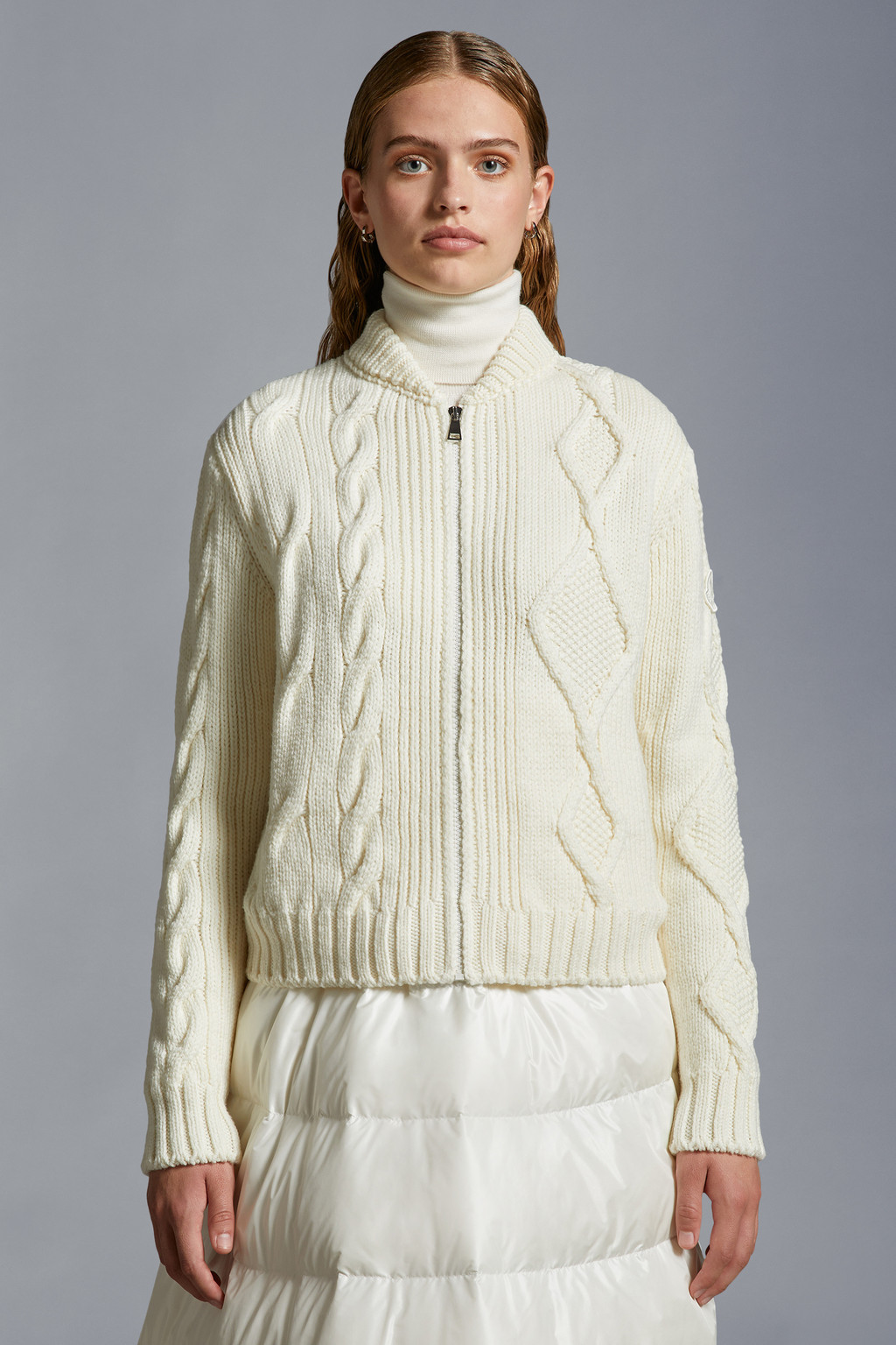 Padded Wool Zip-Up Cardigan