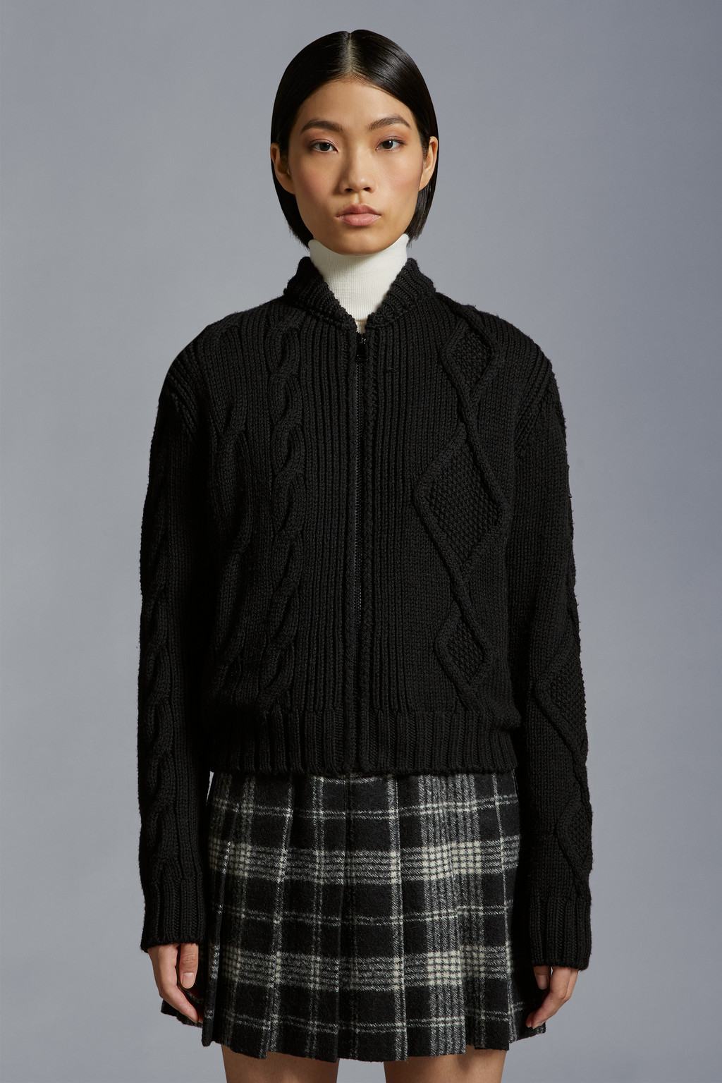 Padded Wool Zip-Up Cardigan