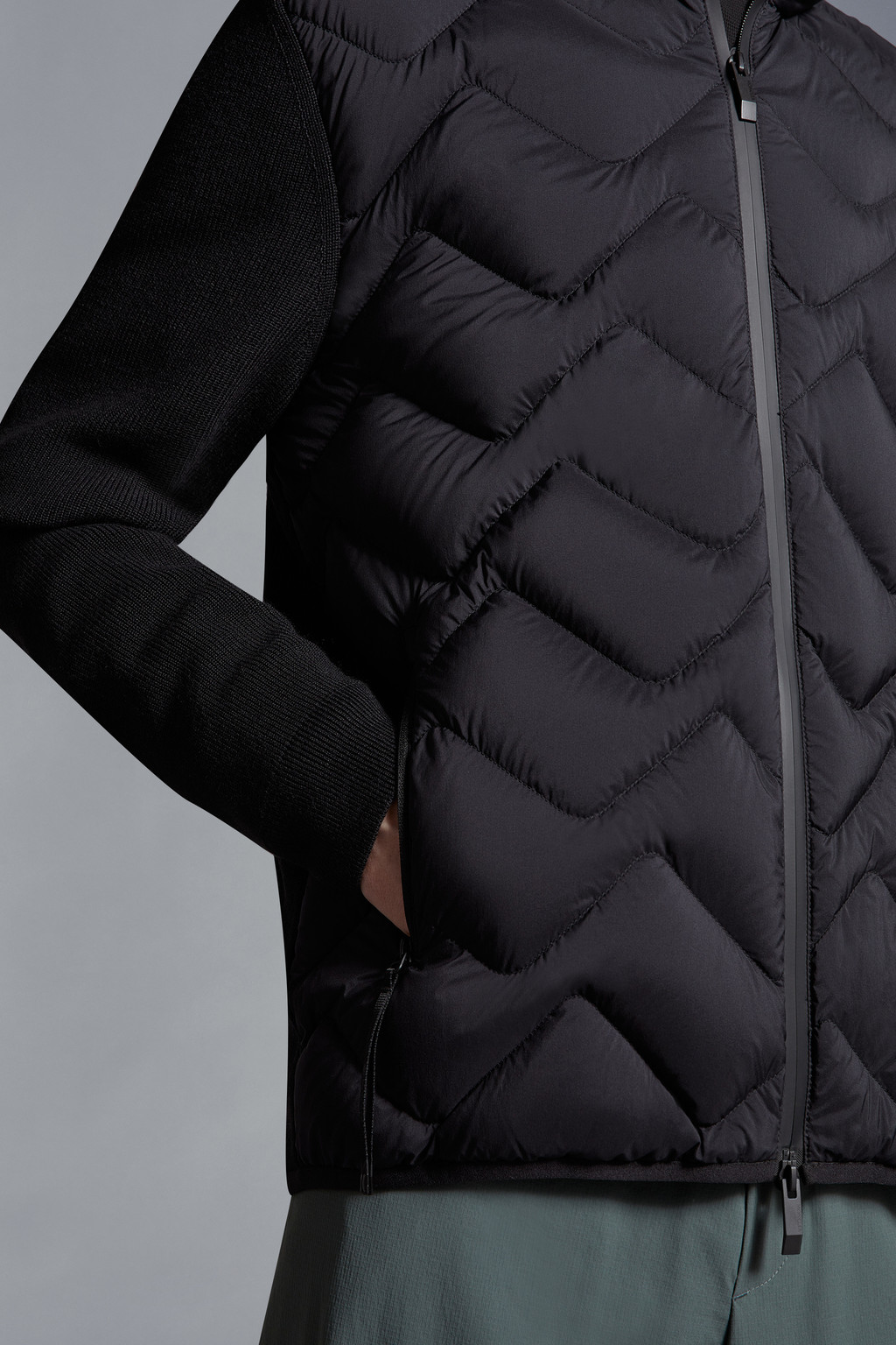 Padded Wool Blend Zip-Up Cardigan