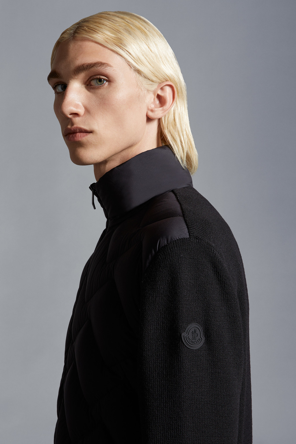 Padded Wool Blend Zip-Up Cardigan