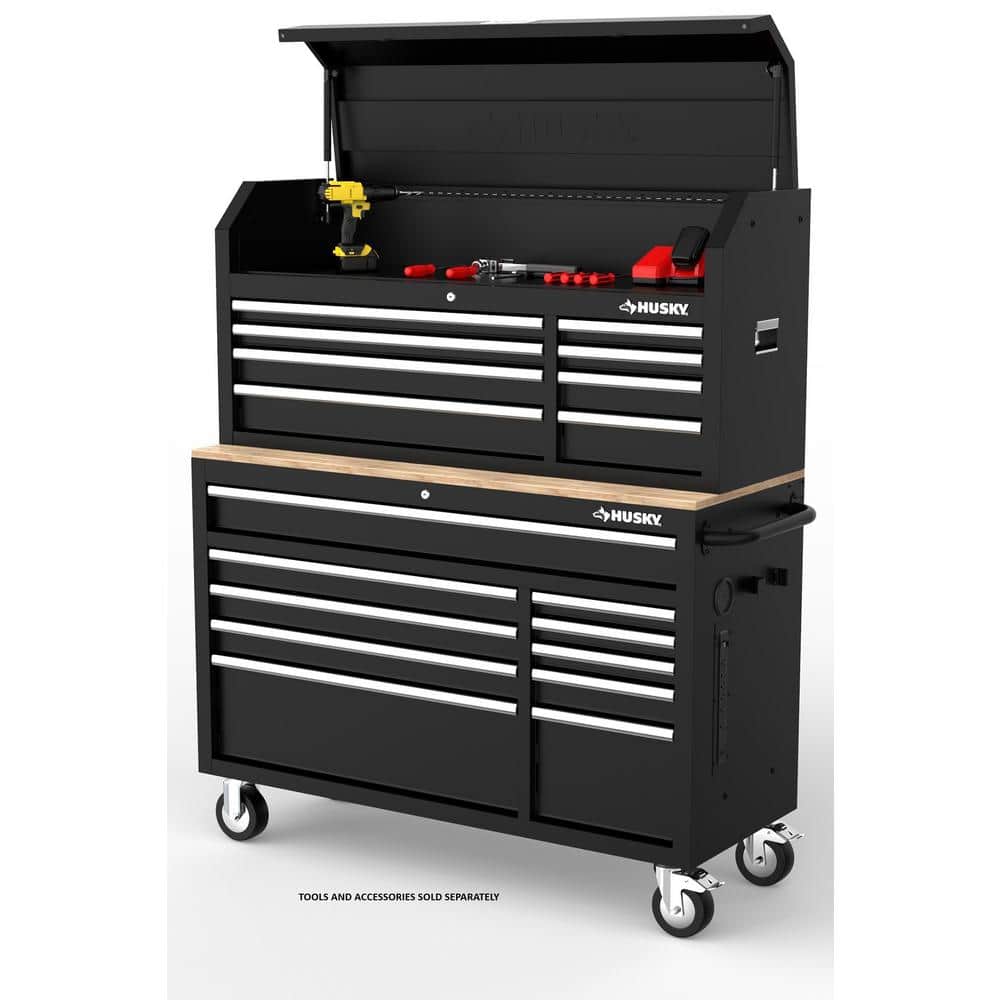 Modular 52 in. W 10 Drawer Black Mobile Workbench Cabinet with 8 Drawer Top Tool Chest