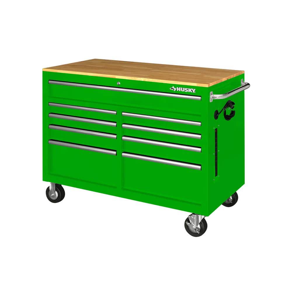 46 in. W x 24 5 in. D Standard Duty 9 Drawer Mobile Workbench Tool Chest with Solid Wood Top in. Gloss White