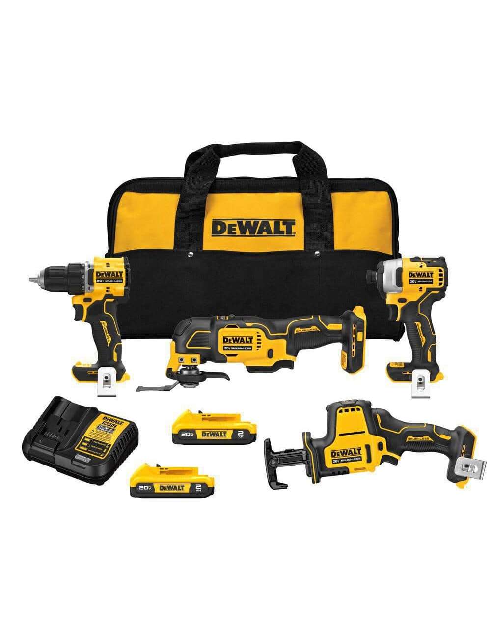 ATOMIC 20-Volt Lithium-Ion Cordless Brushless Combo Kit (4-Tool) with (2) 2.0Ah Batteries, Charger and Bag