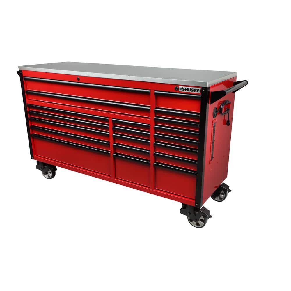 72 in. W x 24 5 in. D Professional Duty 20 Drawer Mobile Workbench Combo w 2 Side Lockers 2 Top Lockers and Top Hutch