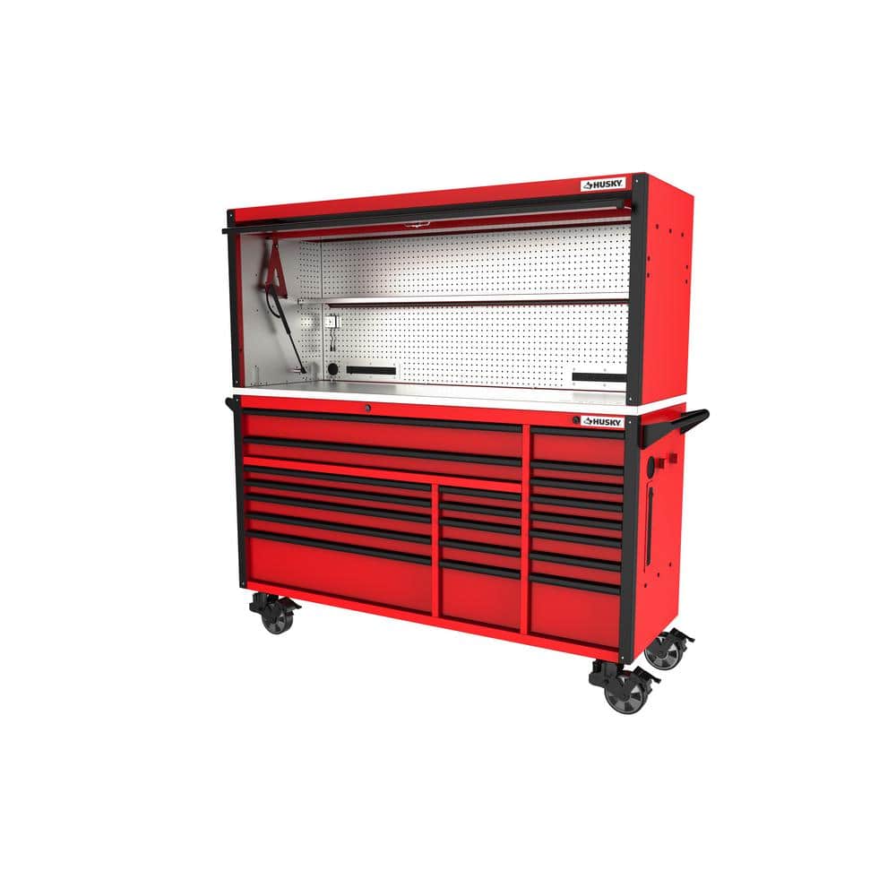 72 in. W x 24 6 in. D Professional Duty 20 Drawer Mobile Workbench Tool Storage Combo with Top Tool Chest Hutch in. Red