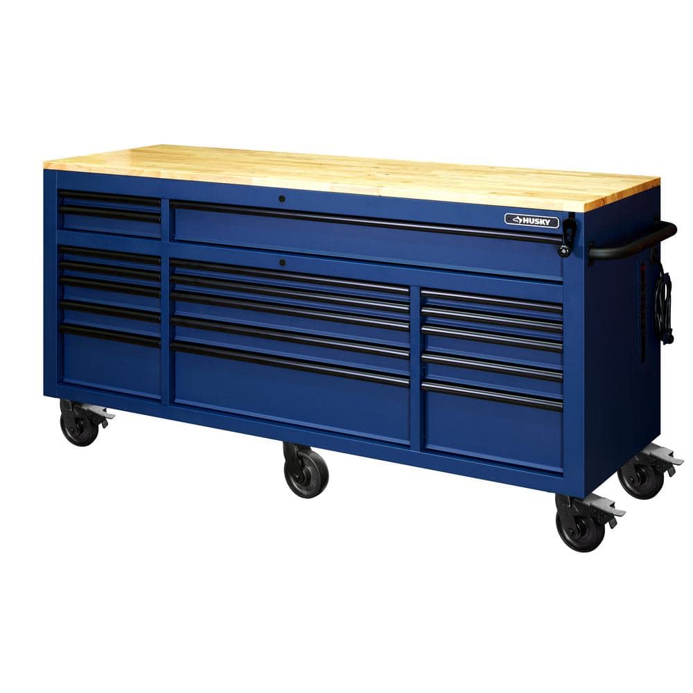 61 in. W x 23 in. D Heavy Duty 15 Drawer Mobile Workbench Tool Chest with Solid Wood Top in. Matte Black