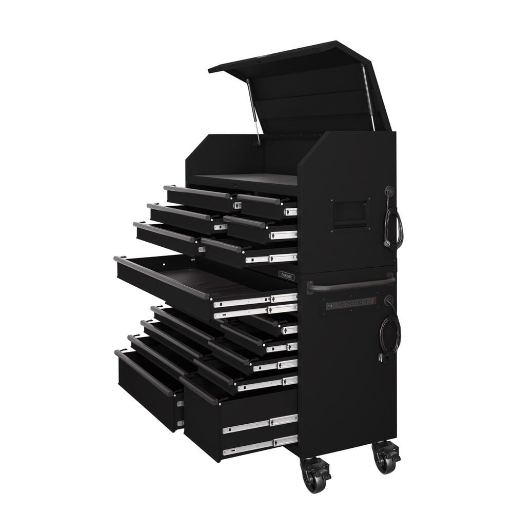 56 in. W x 22 in. D Heavy Duty 18 Drawer Combination Rolling Tool Chest and Top Tool Cabinet Set in. Matte Black