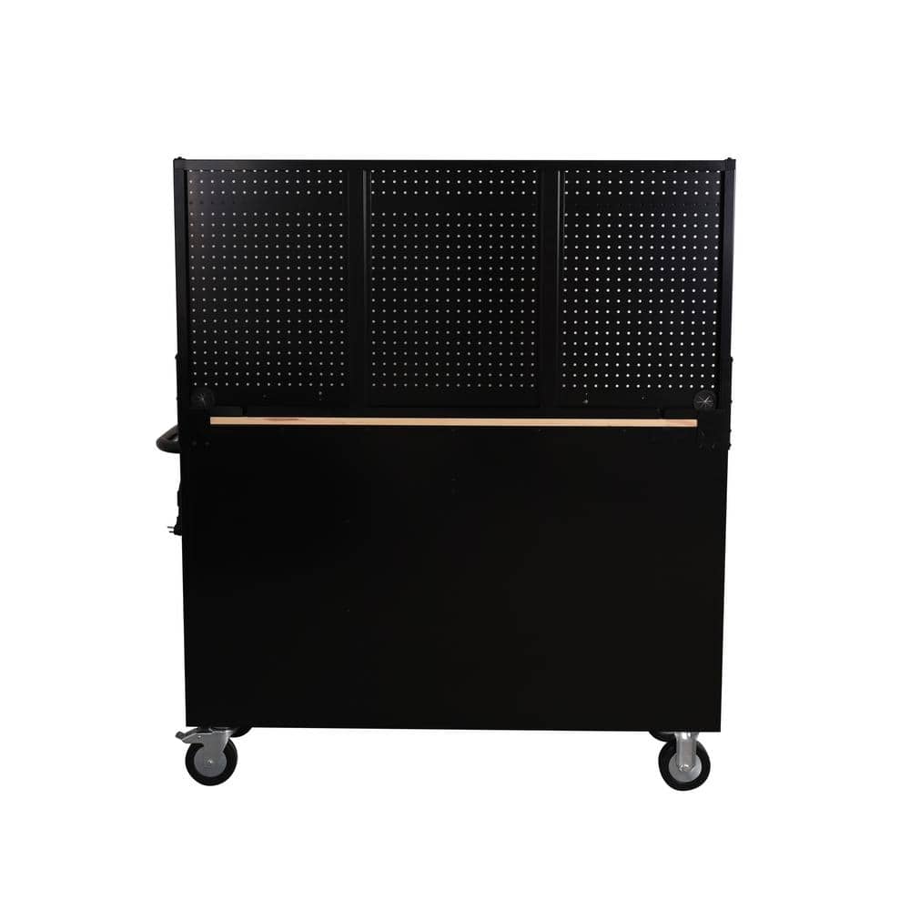 Modular 52 in. W 10 Drawer Black Mobile Workbench Cabinet with Pegboard
