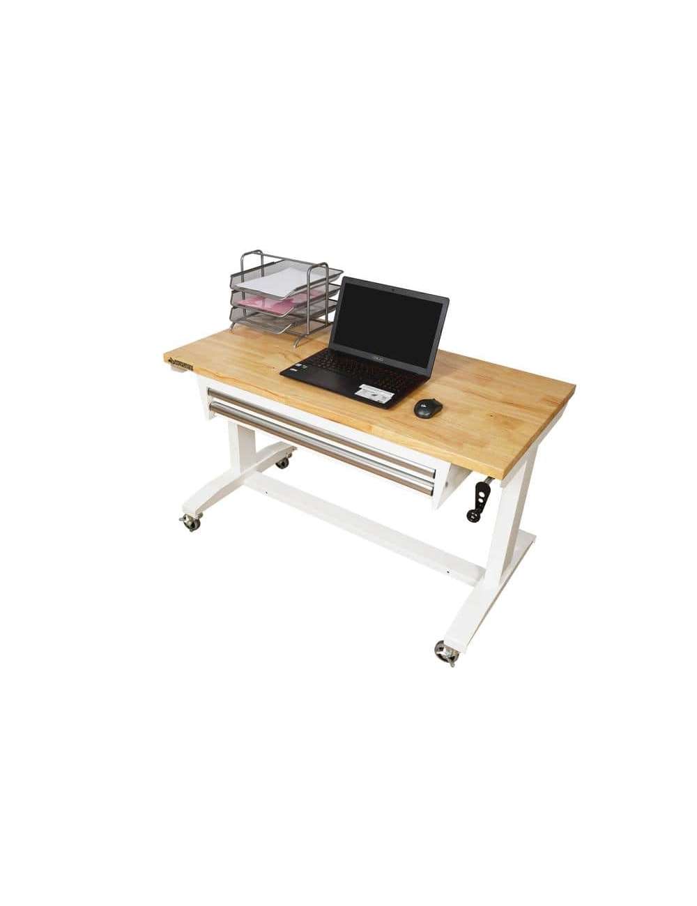 46 in. Adjustable Height Work Table with 2-Drawers in White