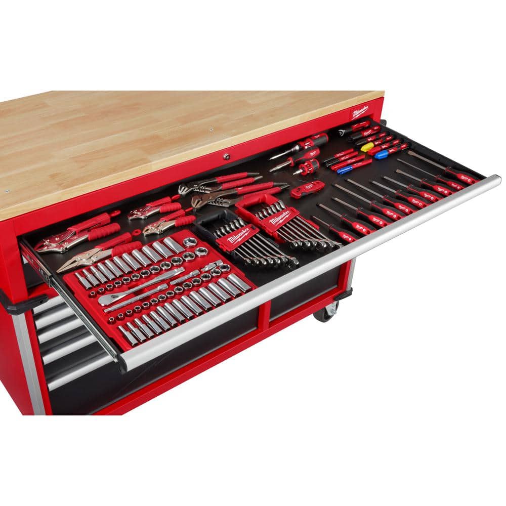 52 in. W x 22 in. D 12 Drawer Heavy Duty Mobile Workbench Cabinet in. Red