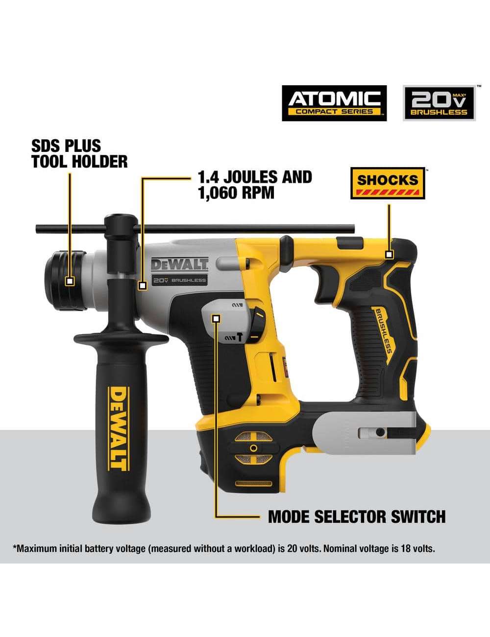ATOMIC 20V MAX Cordless Brushless Ultra-Compact 5/8 in. SDS + Hammer Drill with 20V MAX XR 6.0Ah and 4.0Ah Batteries