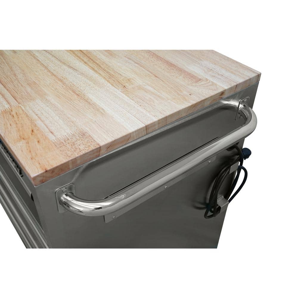 52 in. W x 25 in. D Standard Duty 5 Drawer 1 Door Mobile Workbench Tool Chest with Solid Wood Top in. Stainless Steel