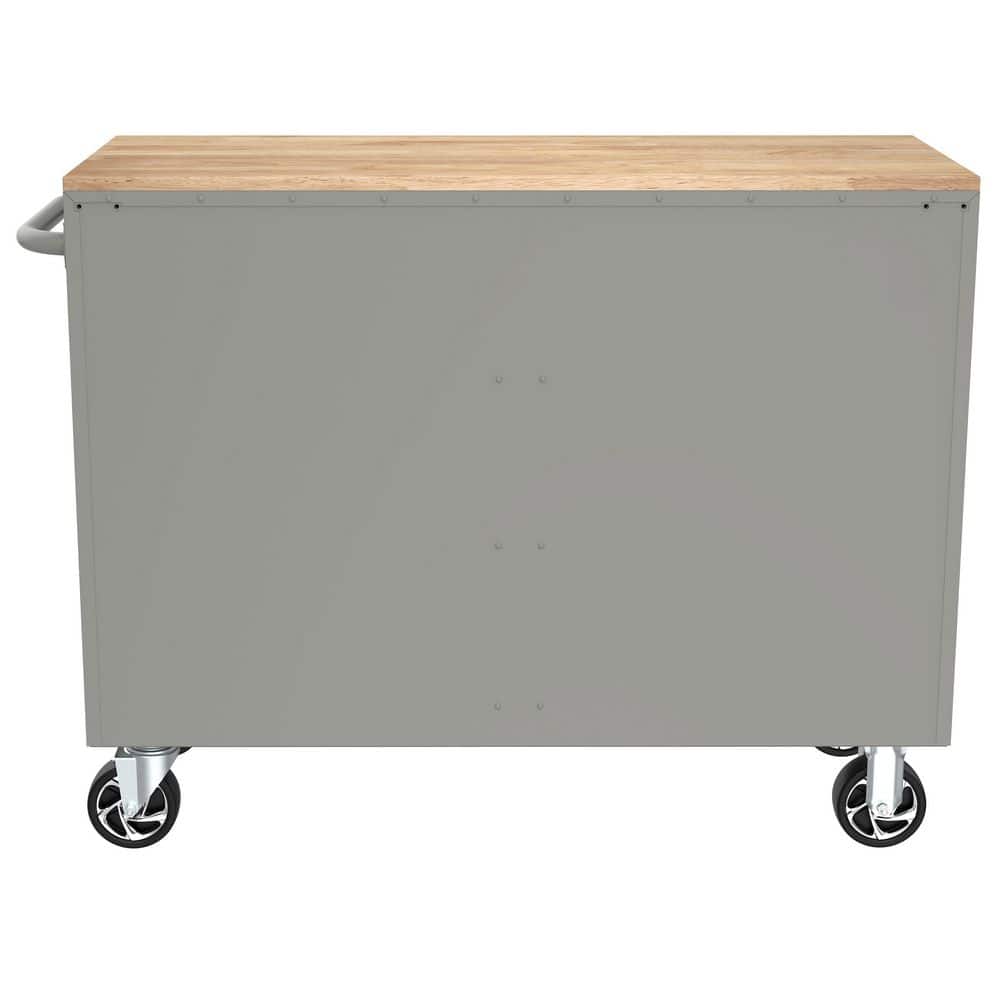 46 in. W x 18 in. D 9 Drawer Gloss Gray Mobile Workbench Cabinet with Solid Wood Top