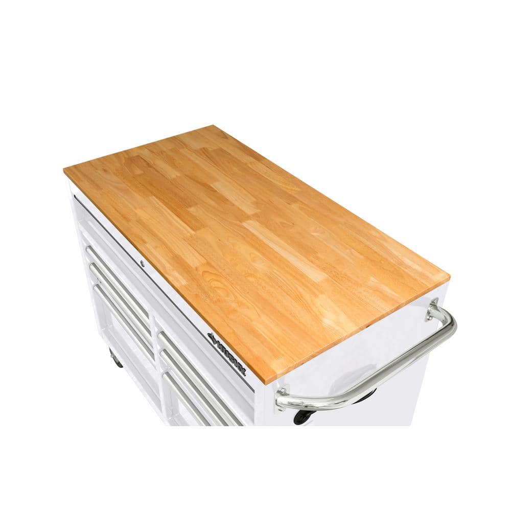 46 in. W x 24 5 in. D Standard Duty 9 Drawer Mobile Workbench Tool Chest with Solid Wood Top in. Gloss White