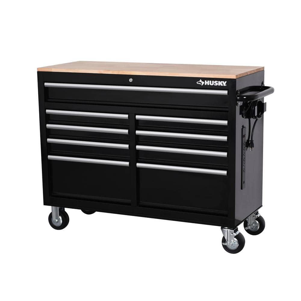 46 in. W x 18 in. D 9 Drawer Black Mobile Workbench Cabinet