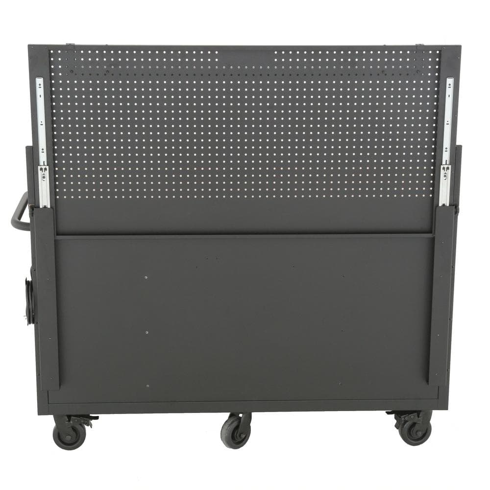 61 in. W x 26 in. D Heavy Duty 10 Drawer 1 Door Mobile Workbench with Hardwood Top Pegboard and Shelf in. Matte Black