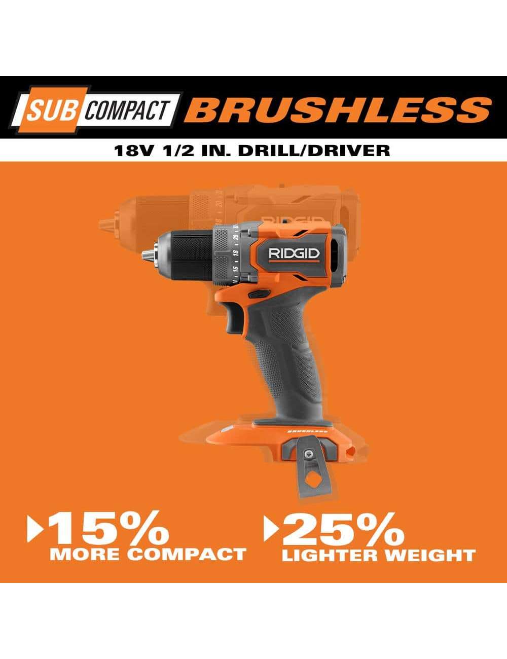 18V SubCompact Brushless Cordless 1/2 in. Drill/Driver Kit with (2) 2.0 Ah Batteries, Charger, and Tool Bag