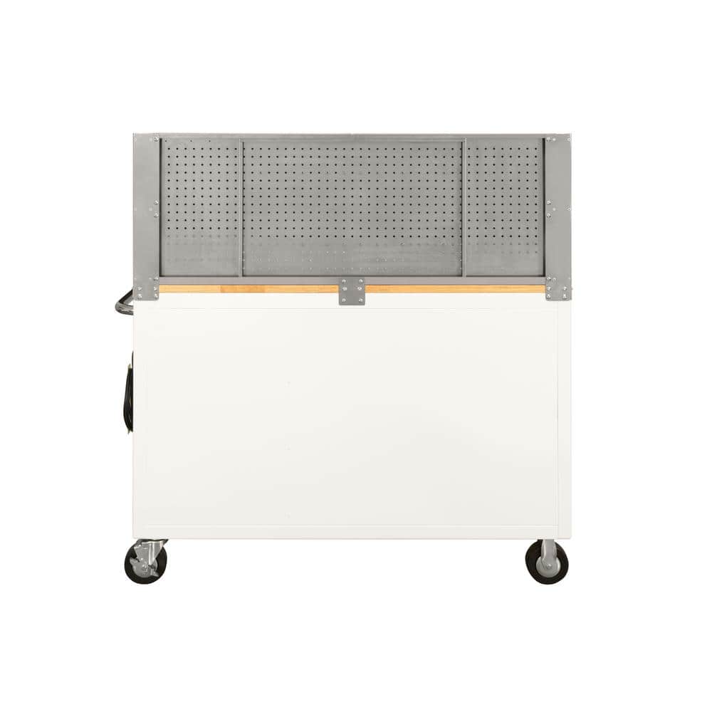 52 in. W x 24 5 in. D 9 Drawer Standard Duty Mobile Workbench Tool Chest with Solid Work Top and Pegboard in. Gloss White