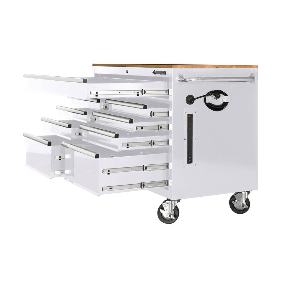46 in. W x 24 5 in. D Standard Duty 9 Drawer Mobile Workbench Tool Chest with Solid Wood Top in. Gloss White
