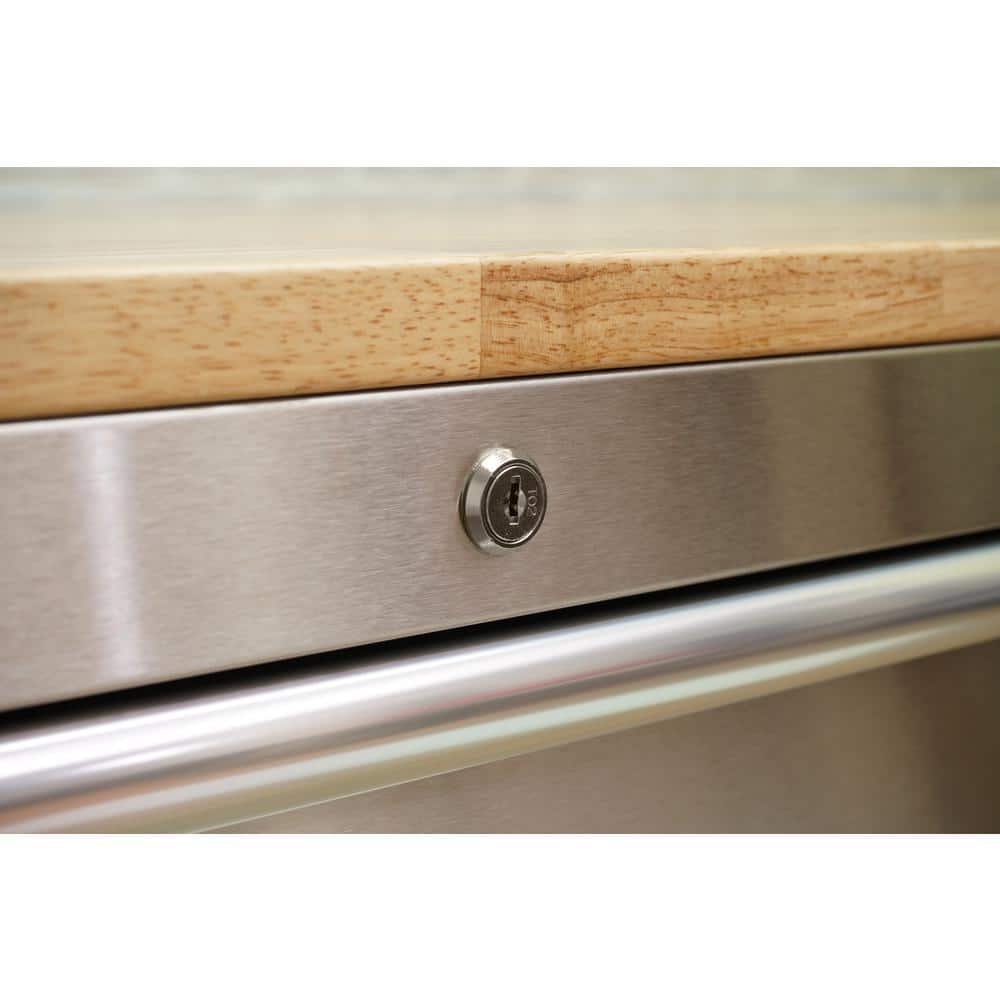 72 in. x 24 in. D Standard Duty 18 Drawer Mobile Workbench Tool Chest with Solid Wood Top in. Stainless Steel